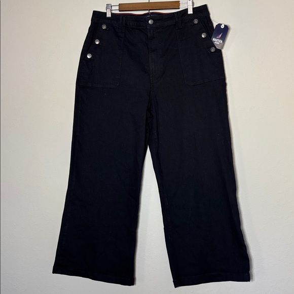 Nautica Women's Black Button Pocket Strechy Wide Leg Sailor Jeans. NWT Size 16 - Picture 3 of 10